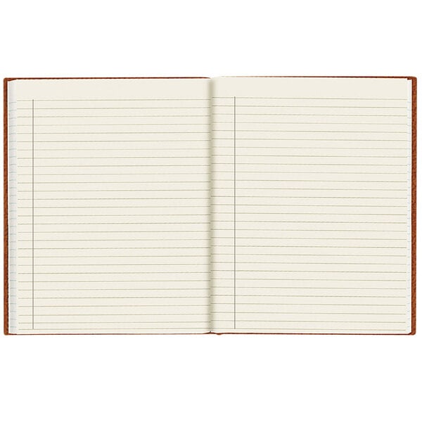 A Blueline Da Vinci tan notebook open to lined pages.