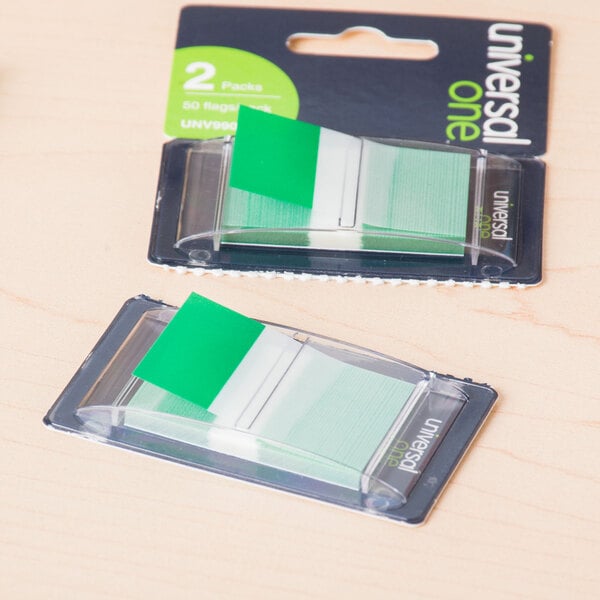 A green and white paper with green Universal Page Flags on it.