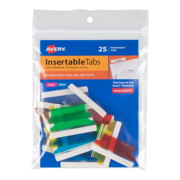 Avery® 16228 1 1/2" Assorted Color Plastic Index Tabs with Printable Inserts - 25/Pack