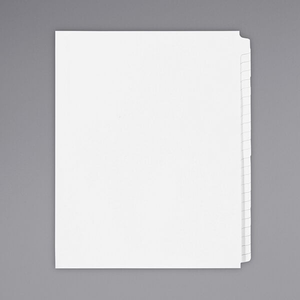 A white sheet of paper with Avery 25-tab blank legal exhibit dividers.