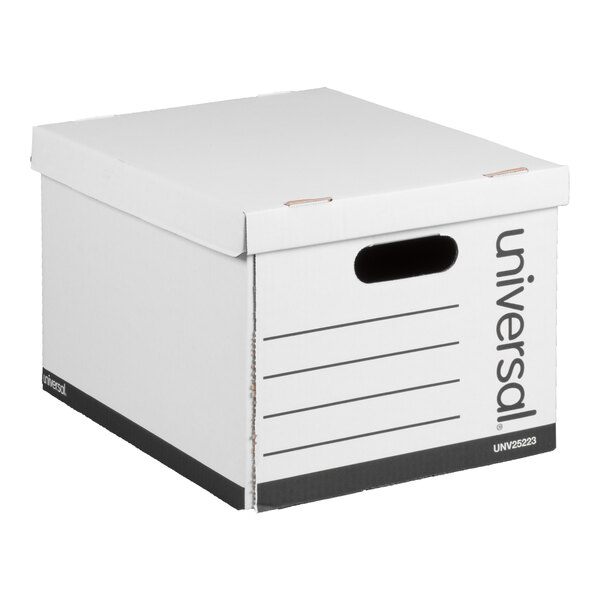 A white Universal general storage box with a lift-off lid.
