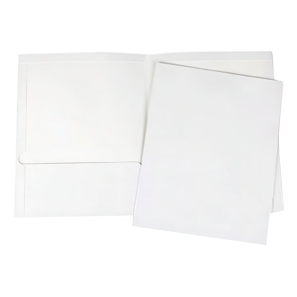 A white Universal 2-pocket folder with papers inside.