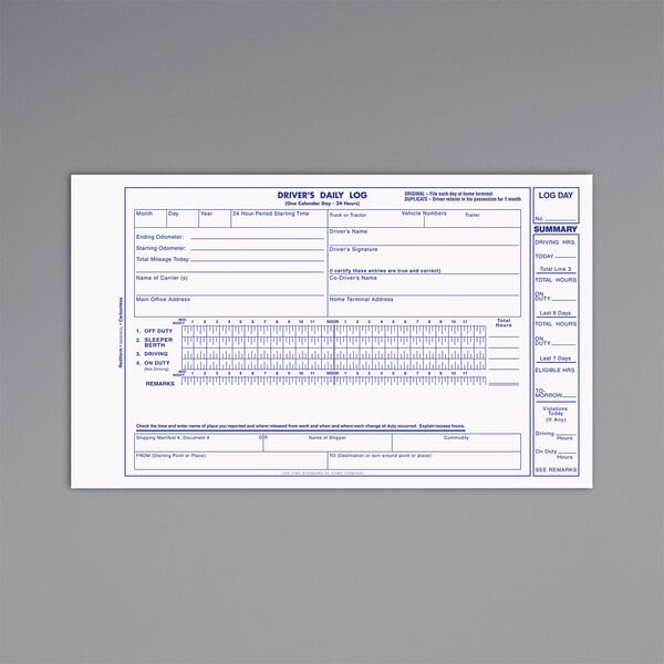 The cover of a Rediform Driver's Daily Log book with blue and white paper inside.