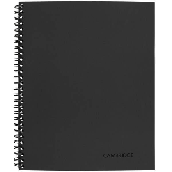A black Cambridge spiral notebook with legal rule paper.