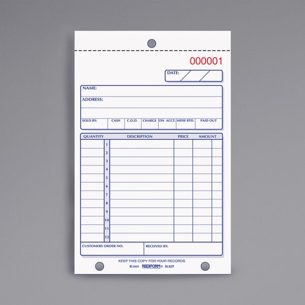 A white paper receipt with blue lines and numbers.