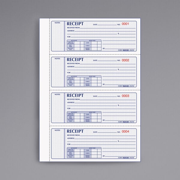 The cover of a Rediform 3-part numbered receipt book.