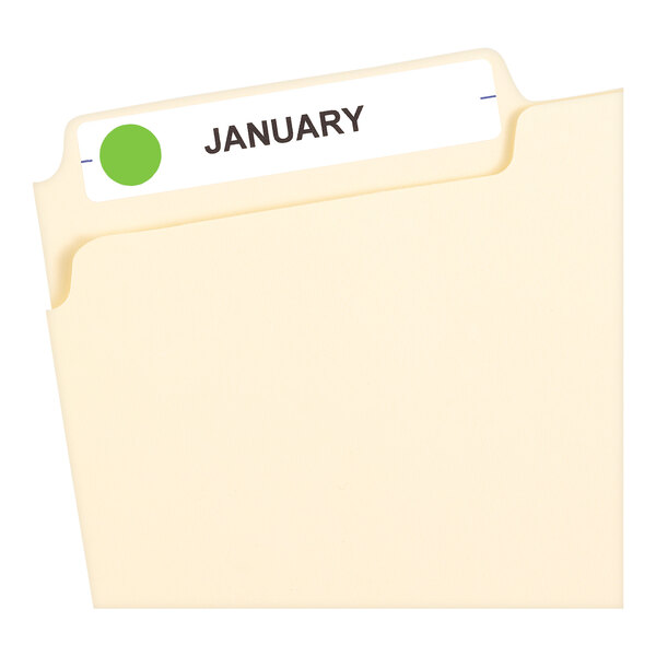 A file folder with a neon green circle label on it.