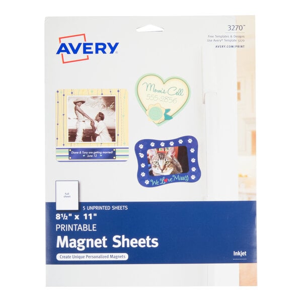 A package of Avery printable magnet sheets, showing examples of custom magnets on the front.