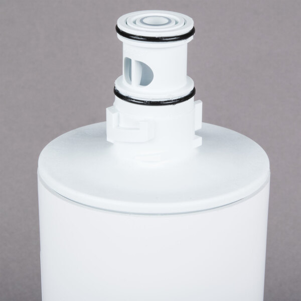 A white cylinder with black rings.