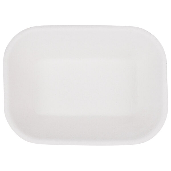 A white rectangular paper food tray with a white border.