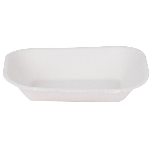 A white Huhtamaki Chinet rectangular molded fiber food tray.