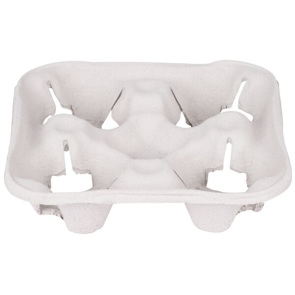 A white Huhtamaki take-out cup carrier with four cup holders.