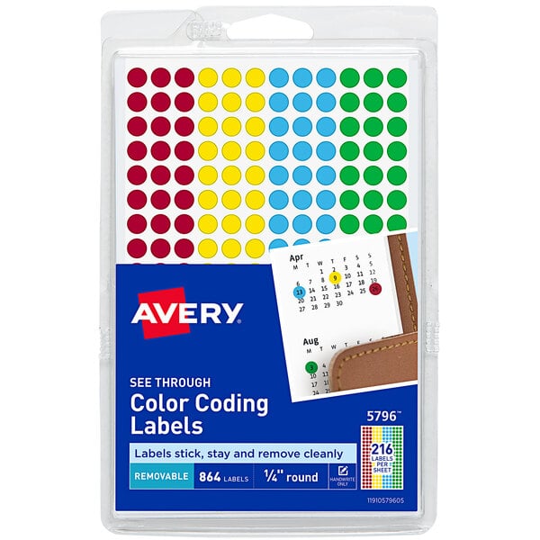 A package of Avery Removable See-Through Color Coding Labels in assorted colors.