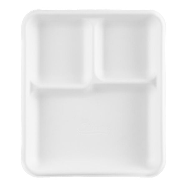 A white tray with three compartments.