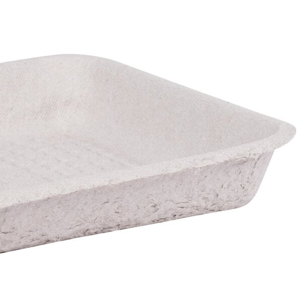 A white rectangular Huhtamaki Chinet StrongHolder tray with a small hole in it.