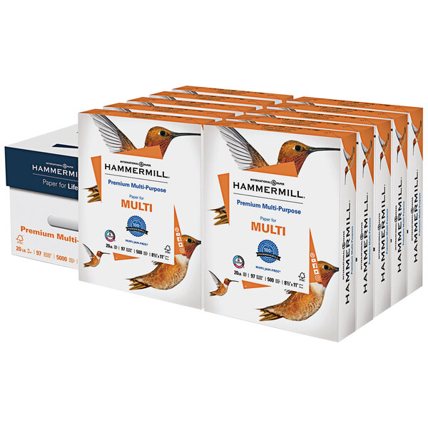 A group of boxes of Hammermill Premium Multipurpose Paper.
