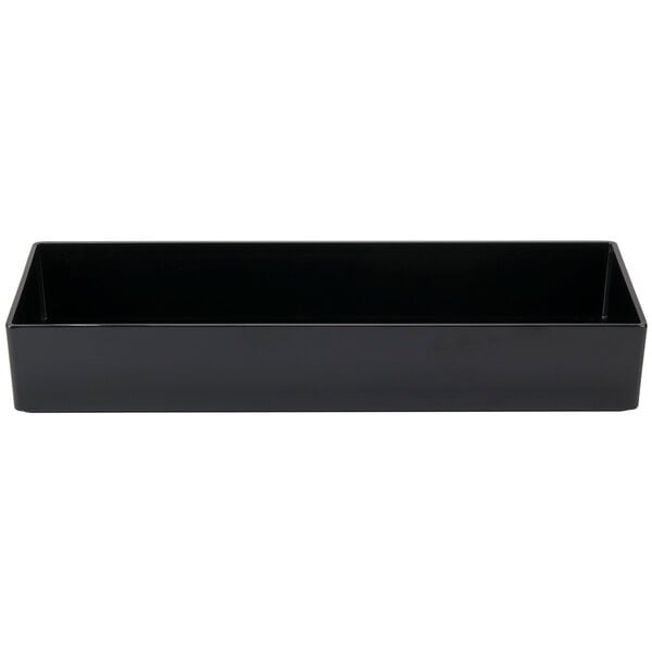 A black rectangular Cal-Mil melamine box with a handle.
