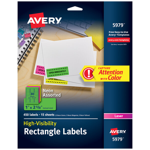 Avery 5979 1" x 2 5/8" HighVisibility Assorted Neon ID Labels 450/Pack