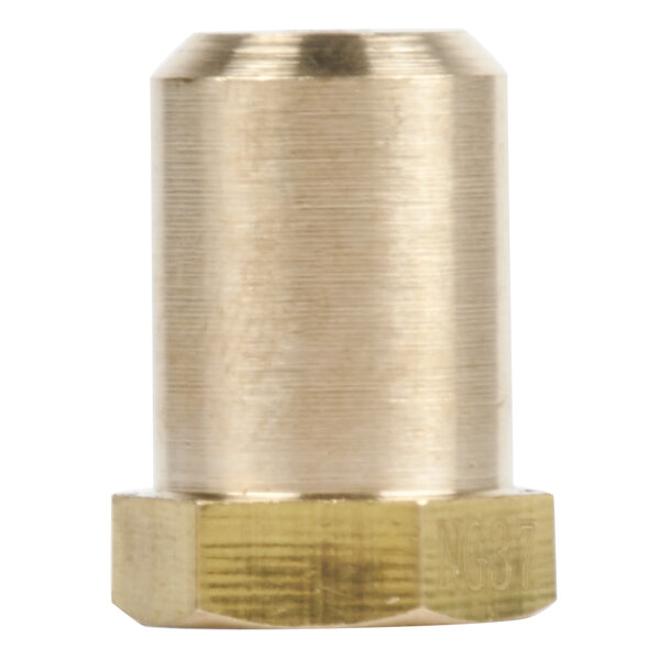 A gold brass threaded nut.