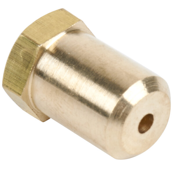 A close-up of a brass Avantco natural gas orifice nut.
