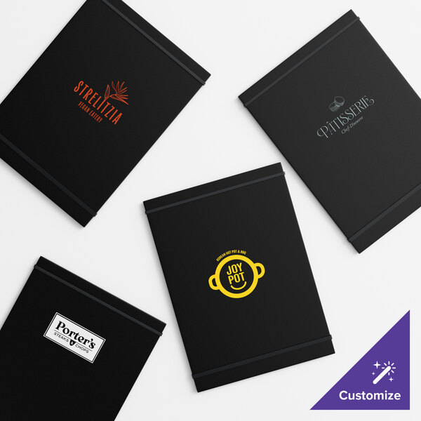 Choice 9" x 12 1/2" Customizable Black Wood Color Menu Holder / Presenter with Straps