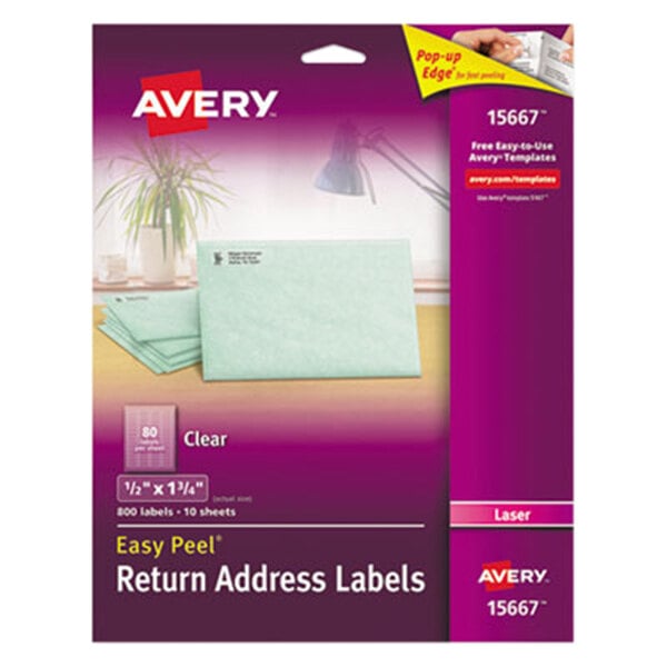 Avery 15667 Easy Peel 1 2 X 1 3 4 Clear Laser Printer Return Address 