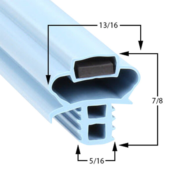 A blue PVC profile with black and white lines.