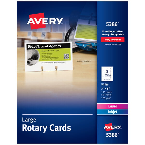 A package of white Avery large rotary cards.