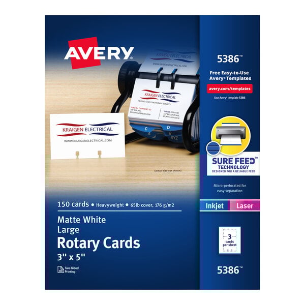 Avery® 5386 3" x 5" White Large Rotary Cards - 150/Pack