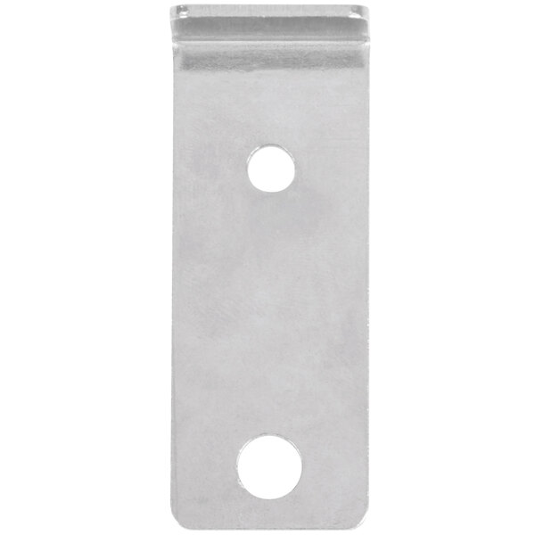 A stainless steel metal plate with holes on the side.