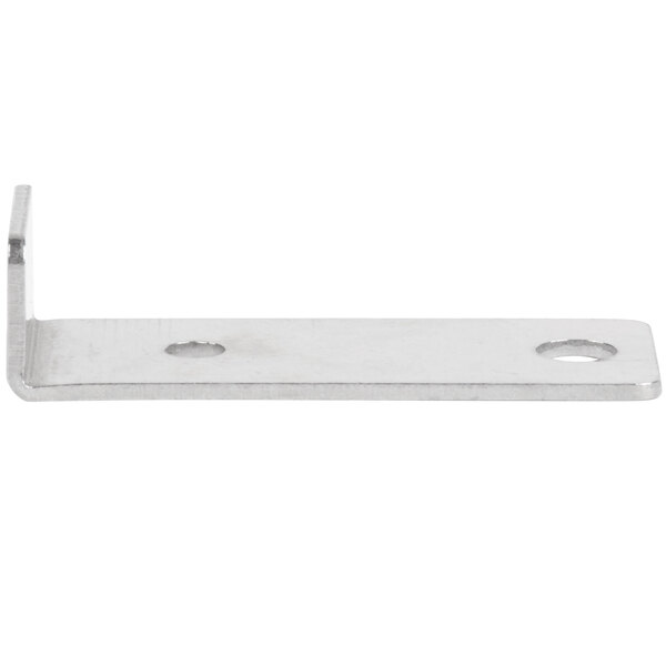 A stainless steel Avantco pilot orifice bracket with two holes.