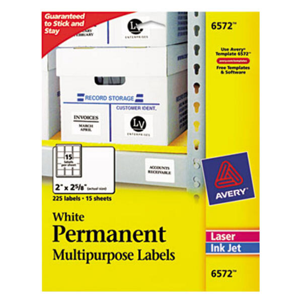 Avery 6572 2" x 2 5/8" White Permanent ID Labels 225/Pack