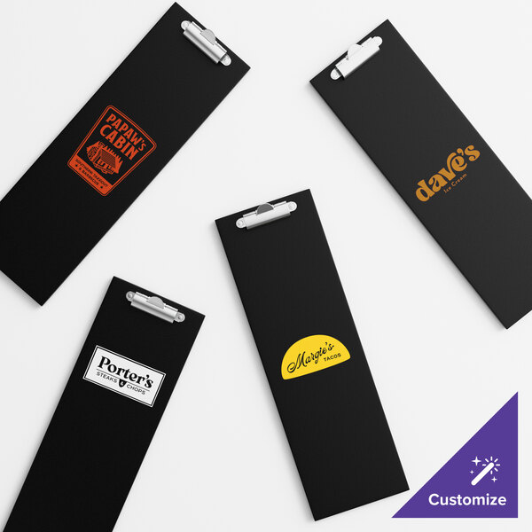 Choice 4 1/2" x 12 1/2" Customizable Black Wood Color Menu Holder / Presenter with Clip