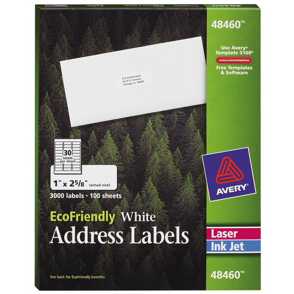 A package of white Avery EcoFriendly address labels.