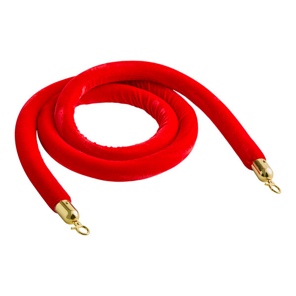 Lancaster Table & Seating Red 8' Stanchion Rope with Gold Ends for Rope Style Crowd Control / Guidance Stanchion