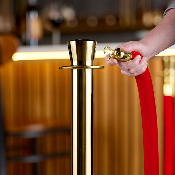 Lancaster Table & Seating Red 8' Stanchion Rope with Gold Ends for Rope Style Crowd Control / Guidance Stanchion