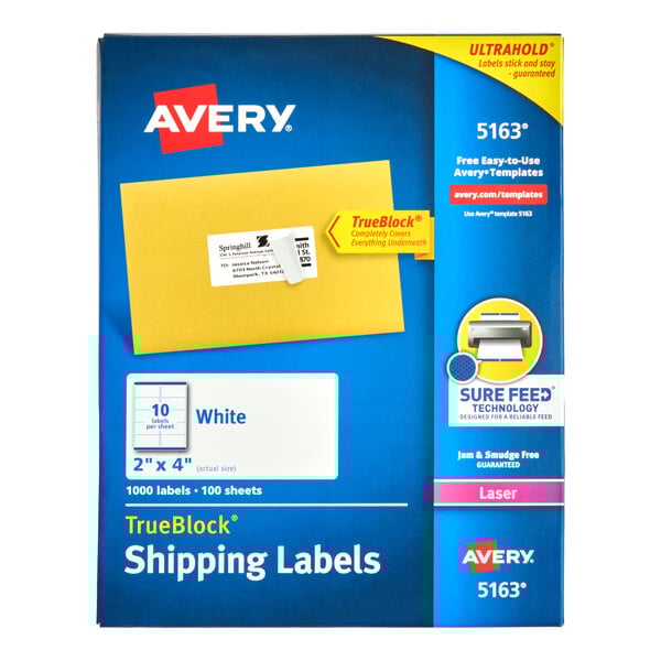 Avery® 5163 2" x 4" White Shipping Labels - 1,000/Box