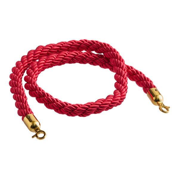 Lancaster Table & Seating Red 5' Braided Rope with Gold Ends for Rope Style Crowd Control / Guidance Stanchion