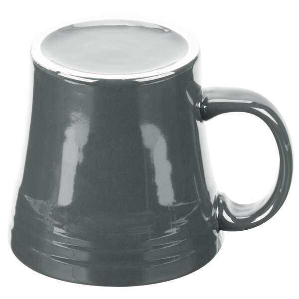 A grey Fiesta Tapered China mug with a handle.