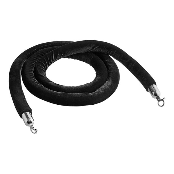 Lancaster Table & Seating Black 8' Stanchion Rope with Silver Ends for Rope Style Crowd Control / Guidance Stanchion