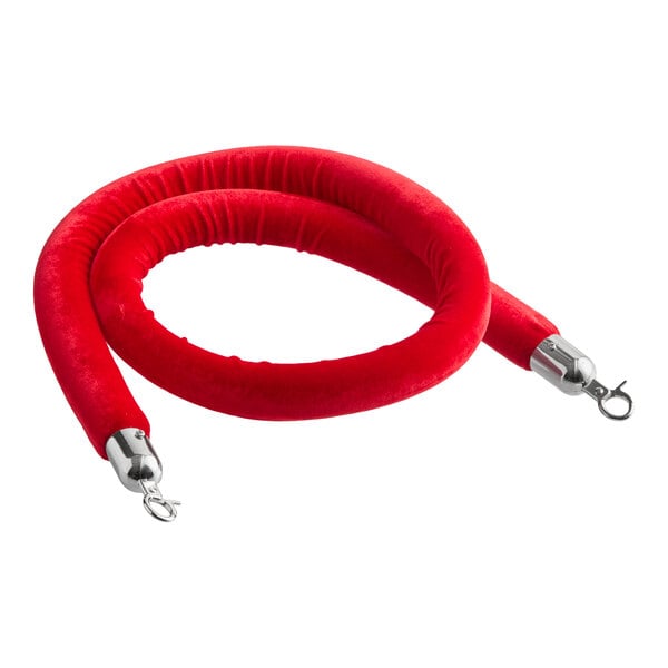 Lancaster Table & Seating Red 5' Stanchion Rope with Silver Ends for Rope Style Crowd Control / Guidance Stanchion