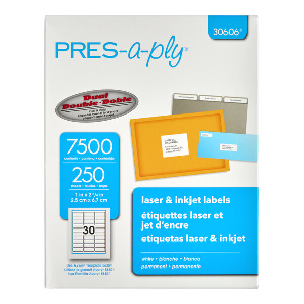Avery® 30606 1" x 2 5/8" White Laser Address Labels - 7,500/Box