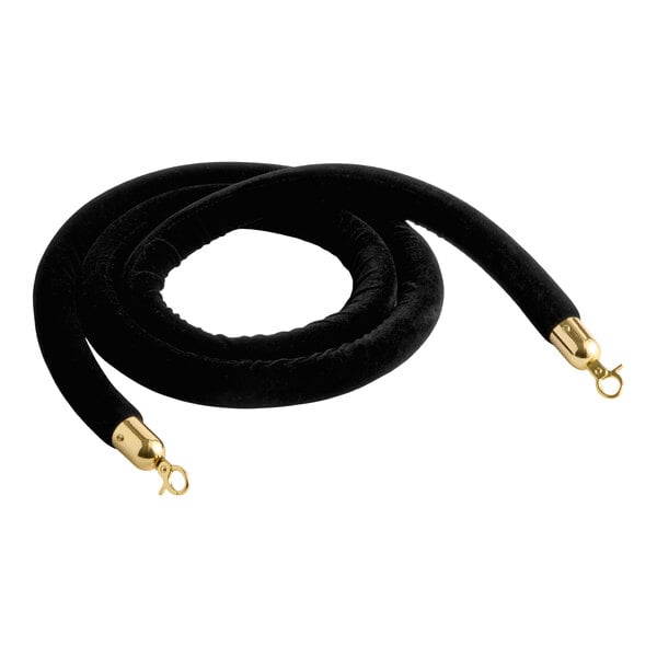 Lancaster Table & Seating Black 8' Stanchion Rope with Gold Ends for Rope Style Crowd Control / Guidance Stanchion