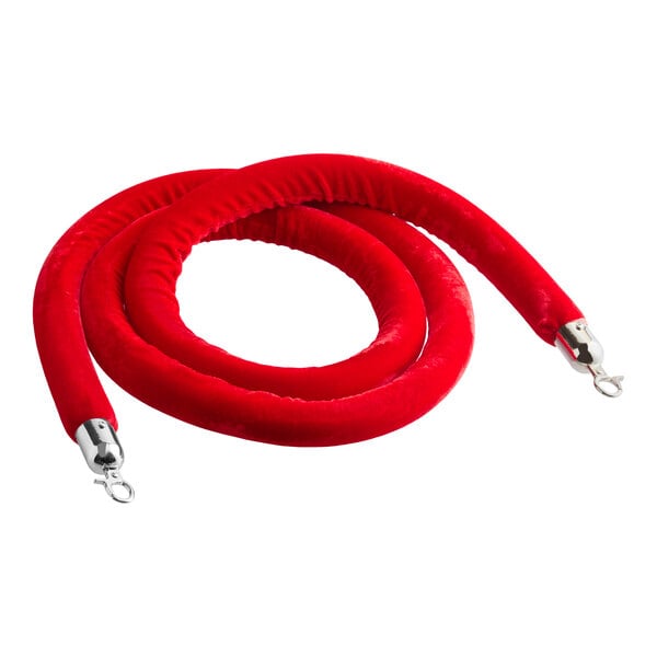 Lancaster Table & Seating Red 8' Stanchion Rope with Silver Ends for Rope Style Crowd Control / Guidance Stanchion