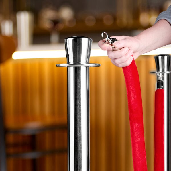 Lancaster Table & Seating Red 8' Stanchion Rope with Silver Ends for Rope Style Crowd Control / Guidance Stanchion