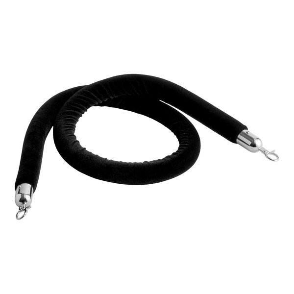 Lancaster Table & Seating Black 5' Stanchion Rope with Silver Ends for Rope Style Crowd Control / Guidance Stanchion