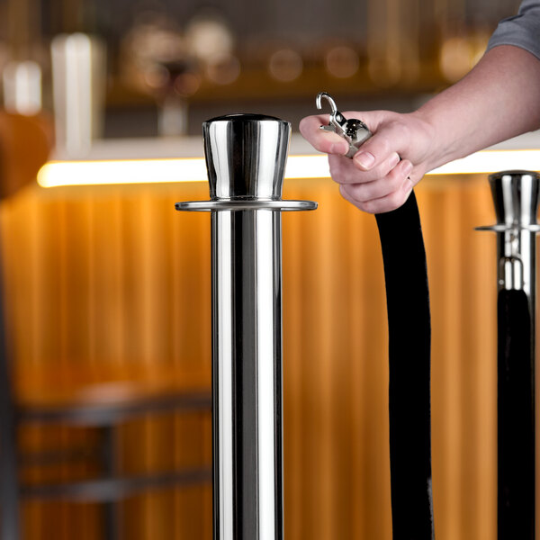 Lancaster Table & Seating Black 5' Stanchion Rope with Silver Ends for Rope Style Crowd Control / Guidance Stanchion