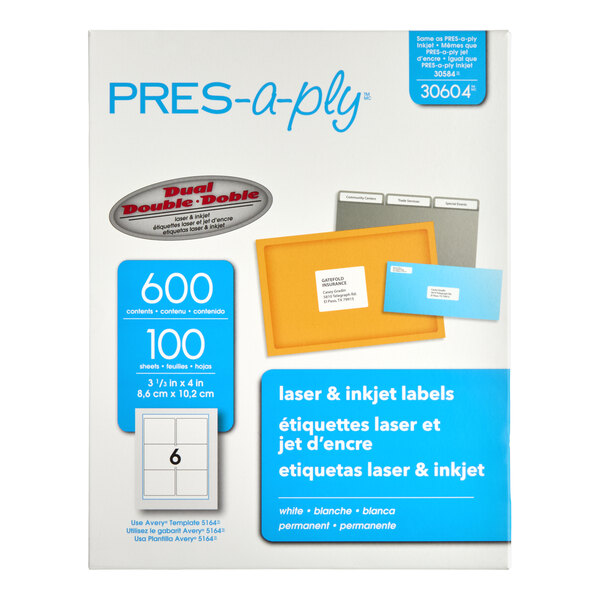 Avery® 30604 3 1/3" x 4" White Laser Shipping Labels - 600/Box