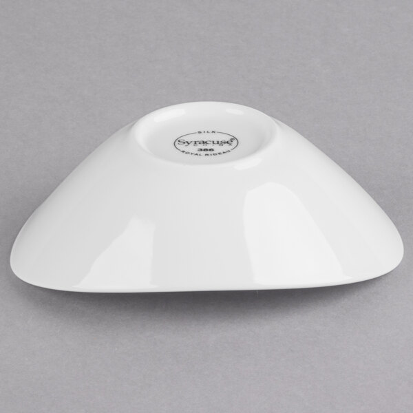 A close-up of a white Reserve by Libbey Oval Royal Rideau bowl.