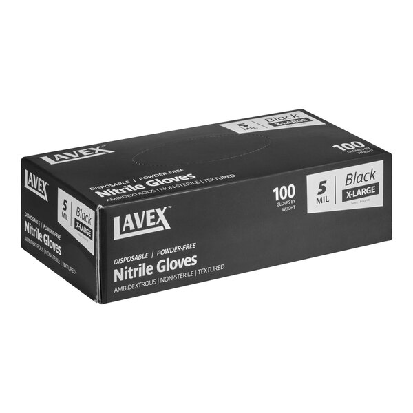 Lavex Powder-Free Disposable Nitrile 5 Mil Thick Textured Gloves - Extra Large - 100/Box